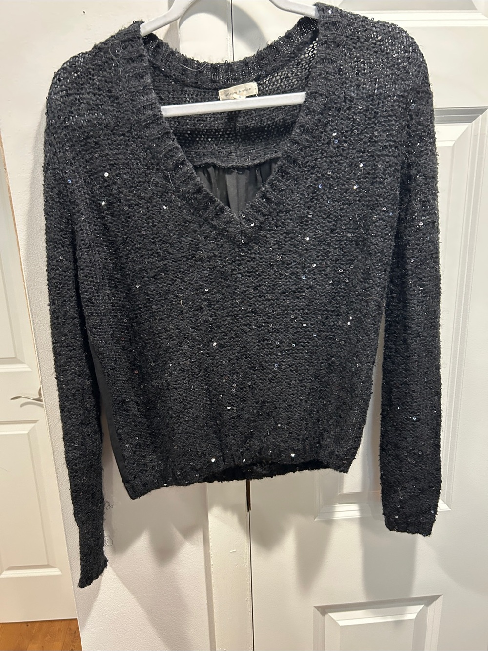 Black Sequin V-Neck Women’s Sweater